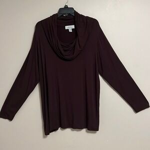 Cowl Neck Soft Jersey Knit Brown 3x Top